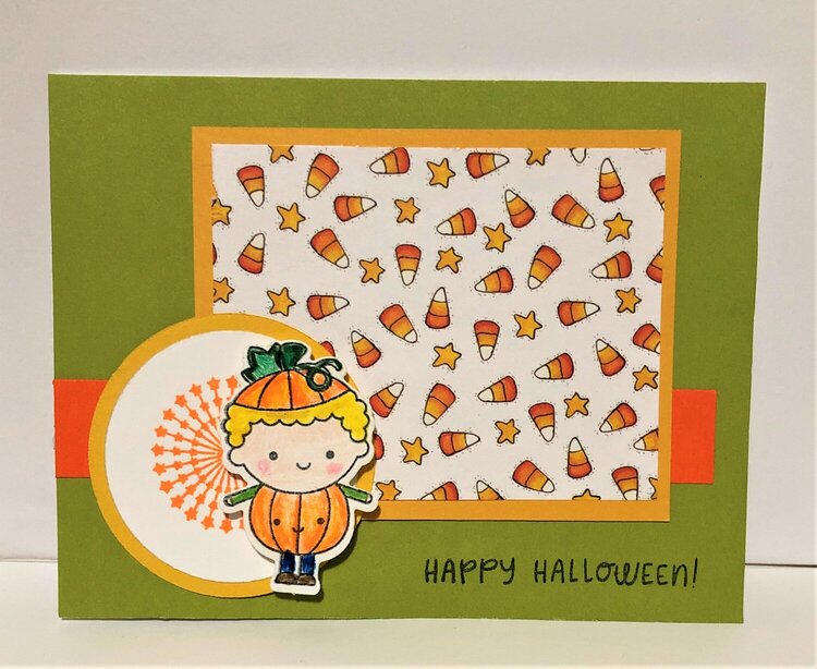 Blond Pumpkin Boy and Candy Corn Card