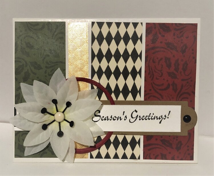 Pattern Paper Strips and White Poinsettia Card
