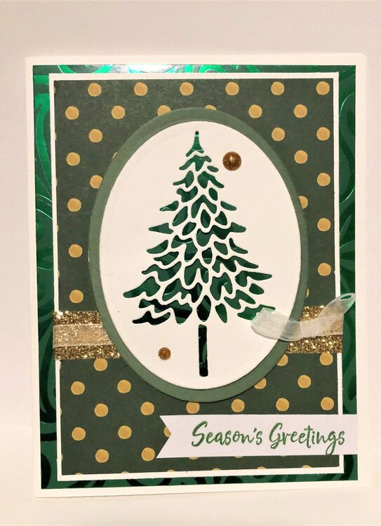 Negative Cut Gold and Green Pine Card