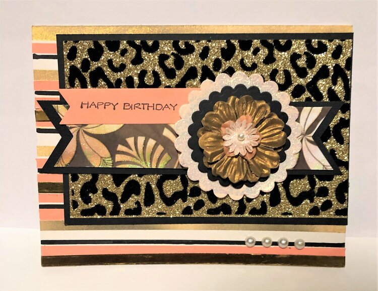 Coral and Gold Leopard Card