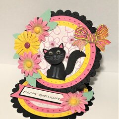 Black Kitty Easel Fold Birthday Card