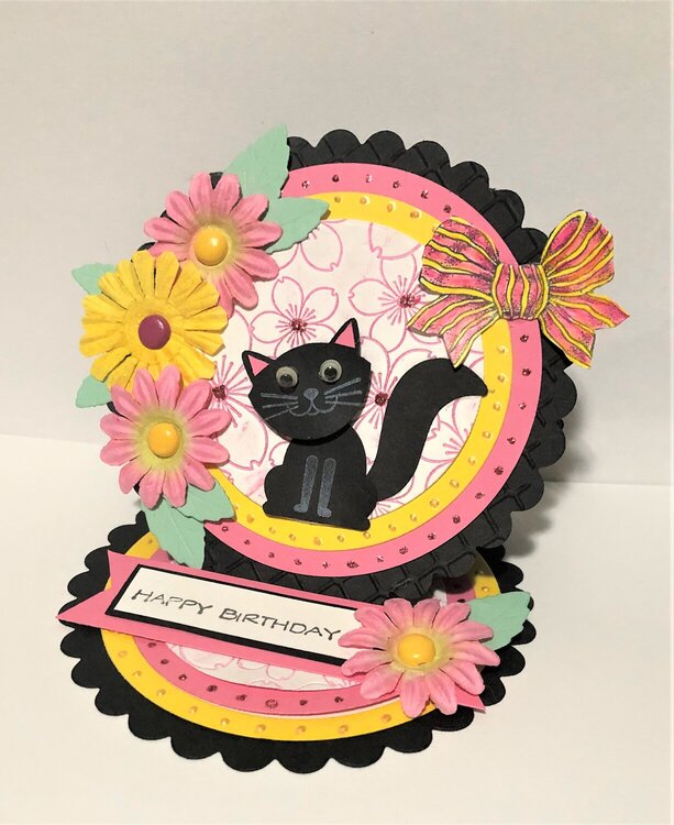 Black Kitty Easel Fold Birthday Card