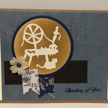 Stenciled Spinning Wheel and Cat Card