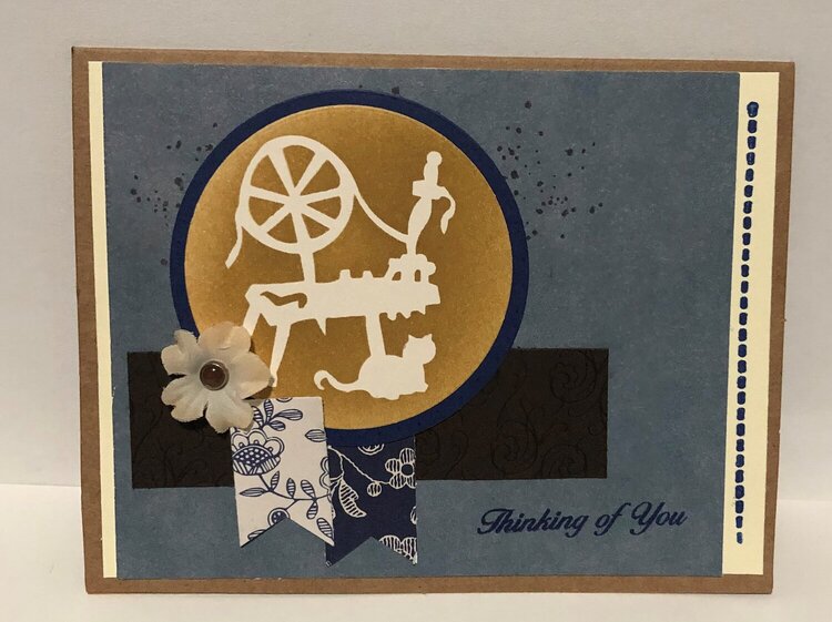 Stenciled Spinning Wheel and Cat Card