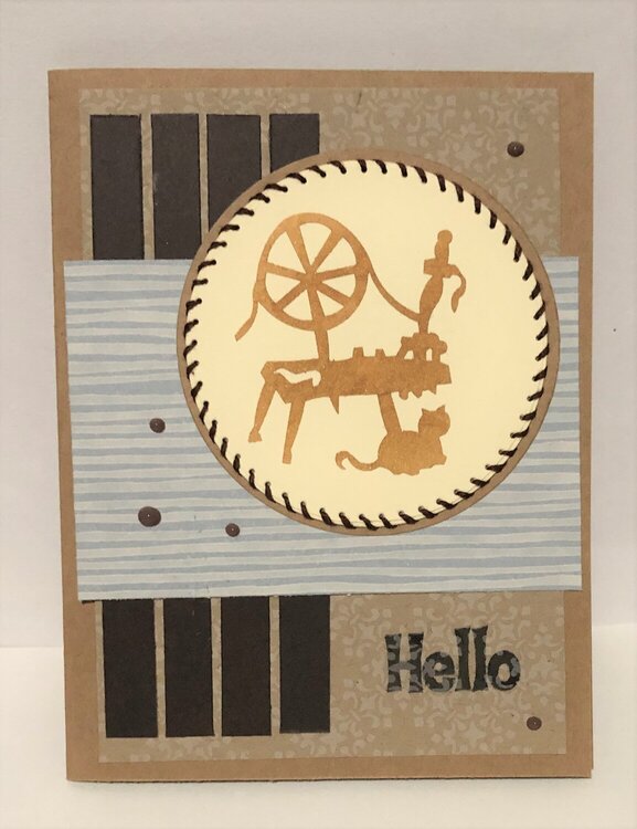 Spinning Wheel and Cat Stitched Card
