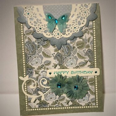 Blue Green and Ivory Birthday Card