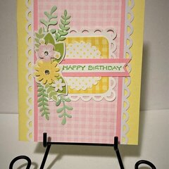 Pink and Yellow Gingham Birthday with Flowers