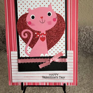 Cat with Heart Stripes and Polka Dots Valentine Card