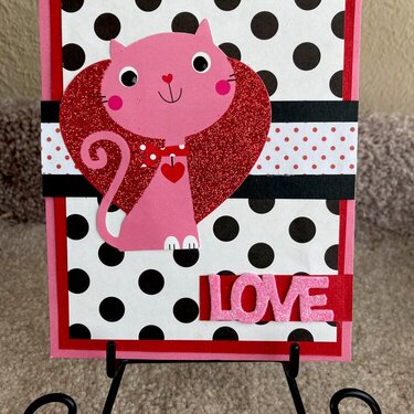 Cat on Heart with Polka Dots Valentine Card