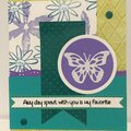 Purple Butterfly on Green and Teal