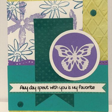 Purple Butterfly on Green and Teal