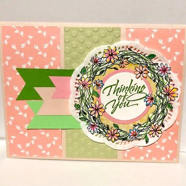 Floral Wreath in Peach and Green Card