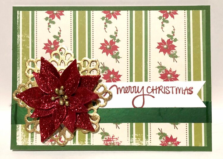 Merry Christmas Poinsettia Stripe Card