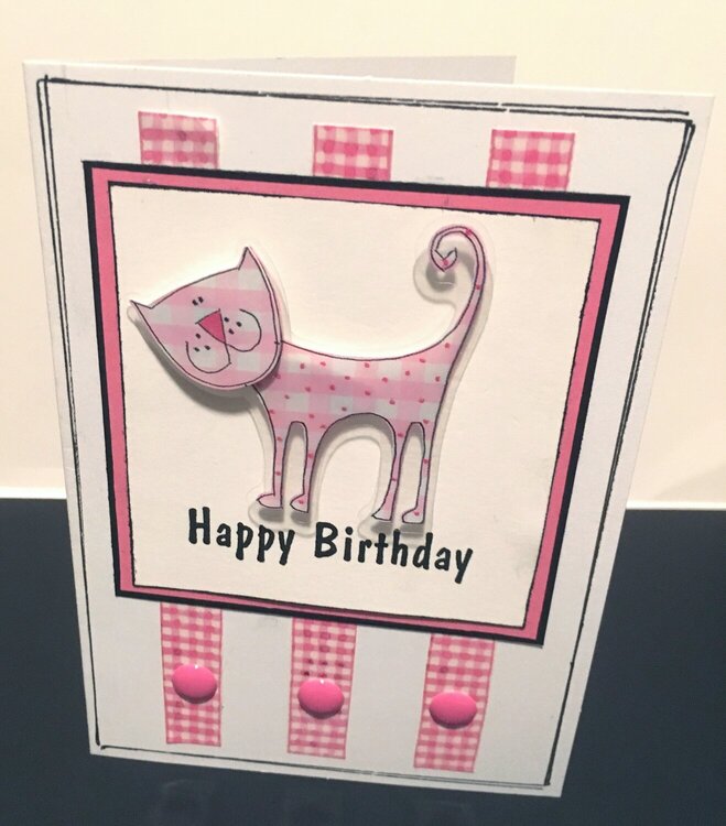 Pink Checked Cat Card