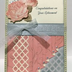 Peach Rose Retirement Drapery Fold Card