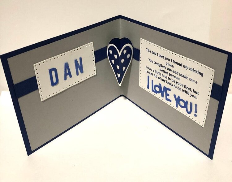 Blue and Silver Valentine Hearts Card Interior