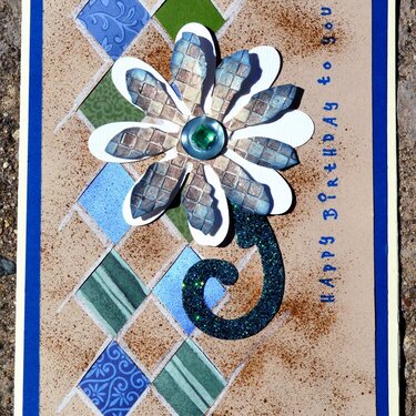 Blue, Green and Brown Woven Flower Card