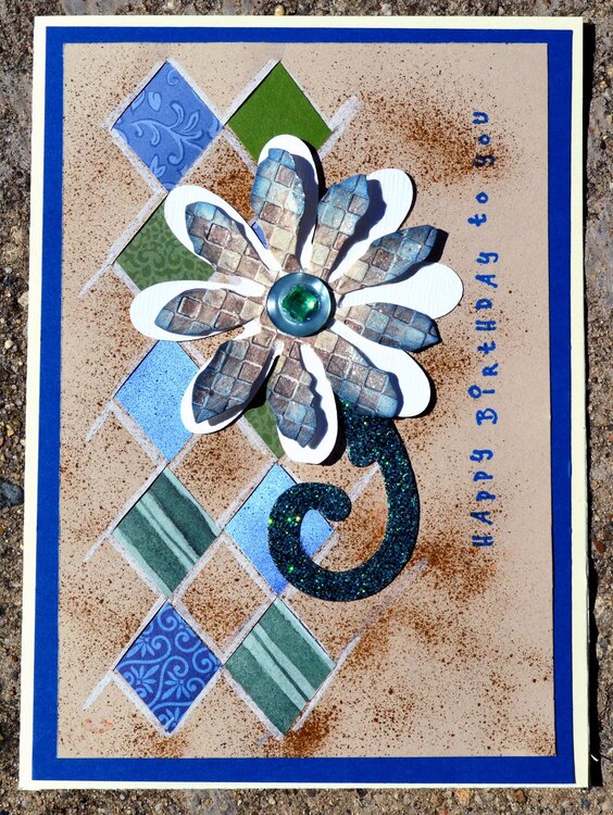 Blue, Green and Brown Woven Flower Card