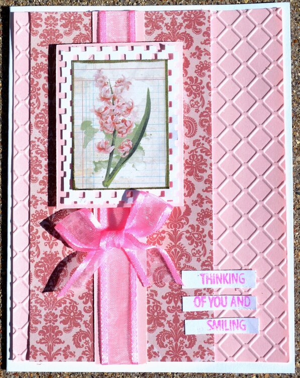 Pink Bow Thinking of You and Smiling Card