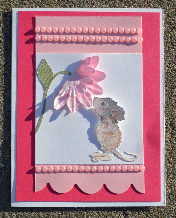 Mouse and Flower Pink Card