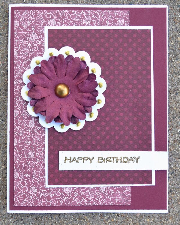 Burdungdy Flower and Gold Dots Card