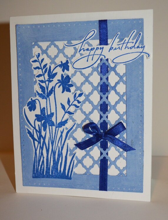 Blue Lattice Happy Birthday Card