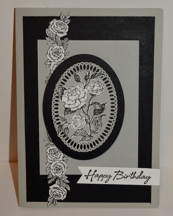 Grey and Black Oval Rose Card