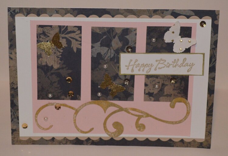 Pink and Black Floral 3 Panel Card