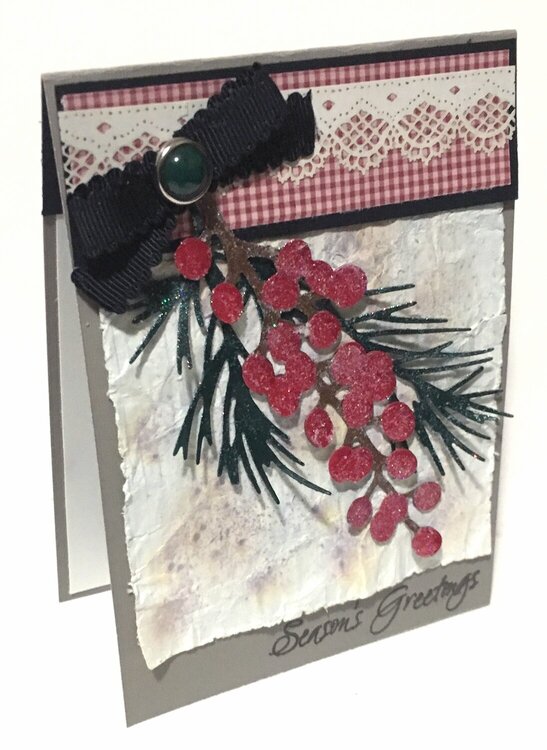 Gingham Pine Bough and Berries Card