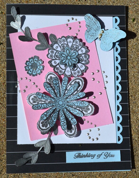 Flowers Pink and Blue Thinking of You Card