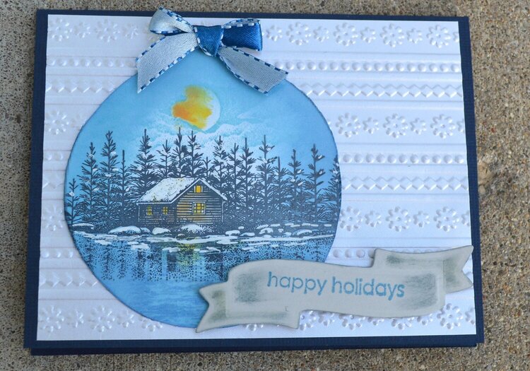 Round Ornament Stampscapes Card Blue Cabin Moon