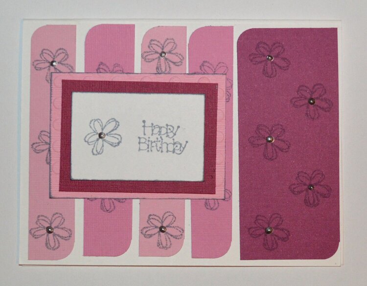 Pink Strips and Flowers Birthday Card