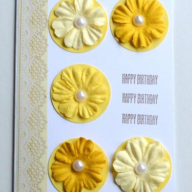 Yellow Floral Happy Birthday x 3 Card