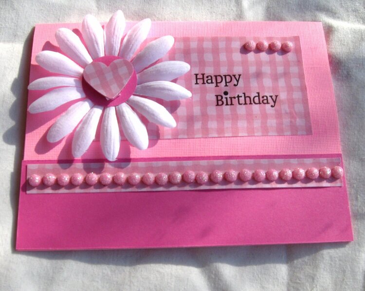 Pink Happy Birthday with Gingham and Flower