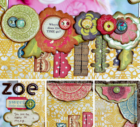 Crate Paper Restoration Collection CLOSE-UP of &quot;Zoe&quot; layout by Lori Gentile