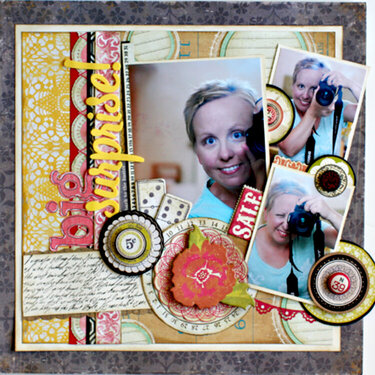 Crate Paper &quot;big surprise!&quot; layout by Christine Middlecamp