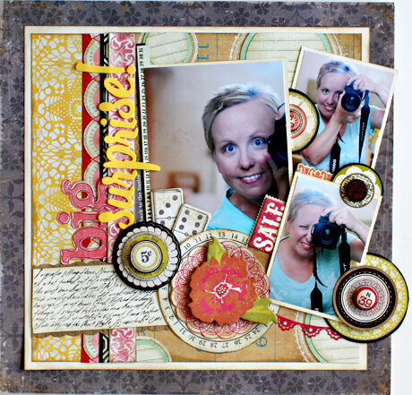 Crate Paper &quot;big surprise!&quot; layout by Christine Middlecamp
