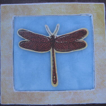 Dragonfly stamped image, up close
