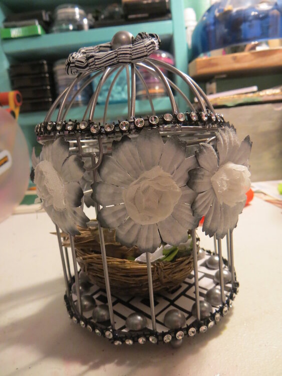 altered bird cage outside