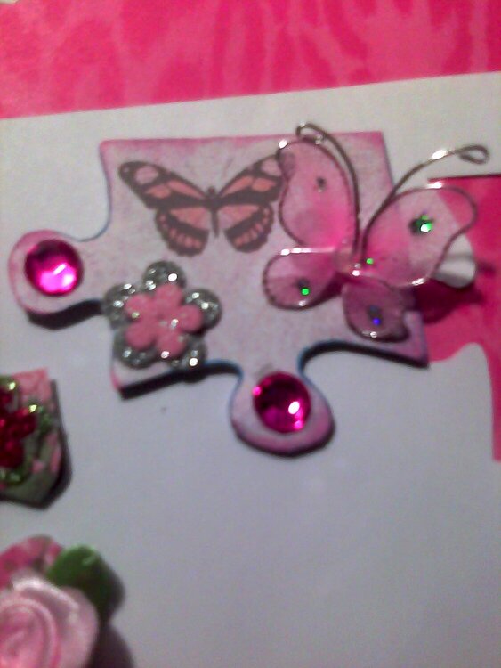 altered puzzle pieces- butterfly- pink
