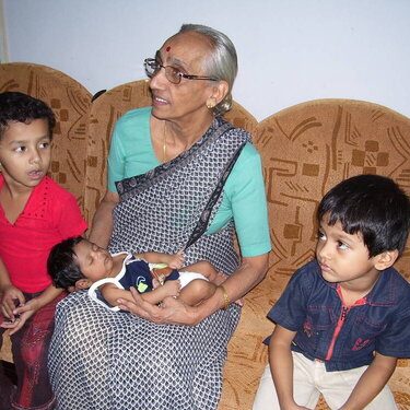 Disha&#039;s maternal Granny with disha, Shubham and Sanjana