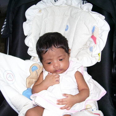 Tired Disha in the car seat