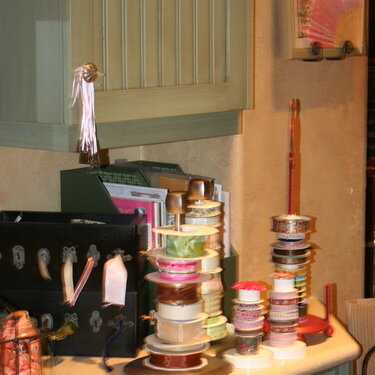 Ribbon Storage Using Paper Towel Holders and Boxes