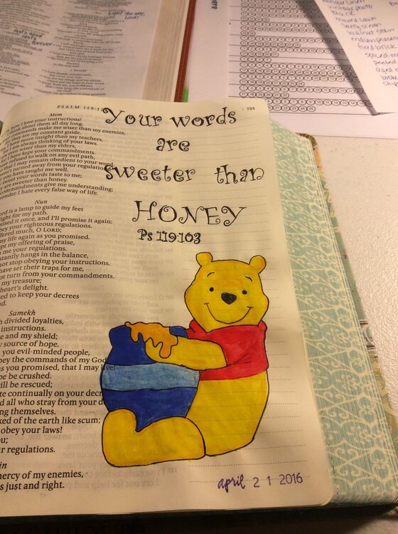 Bible art journaling Pooh Bear