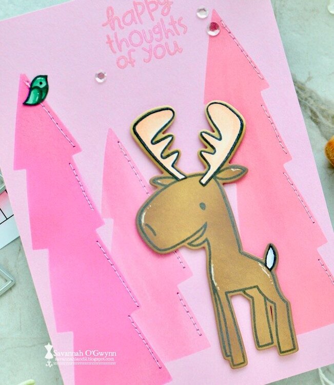 Happy Moose (pink stenciled trees)