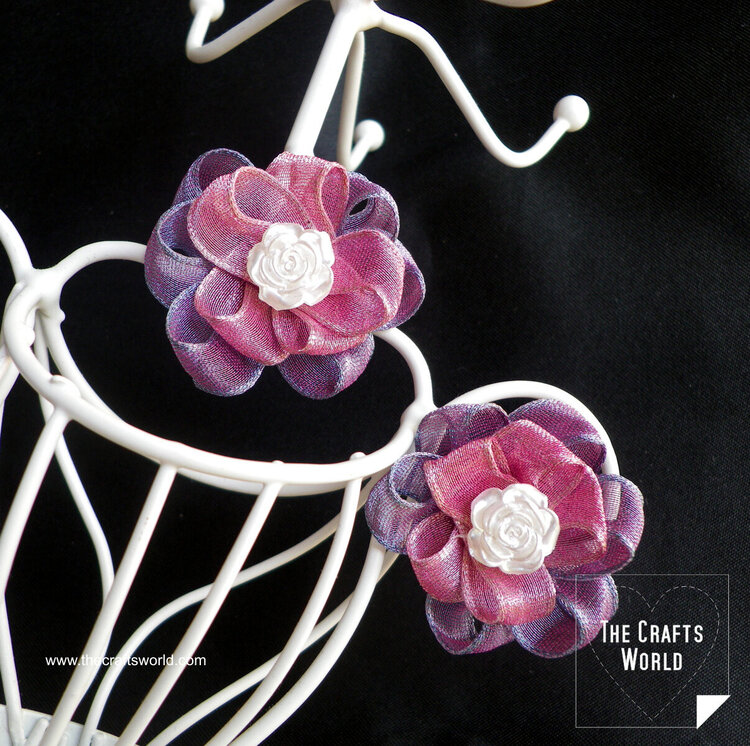 Ribbon flower earrings