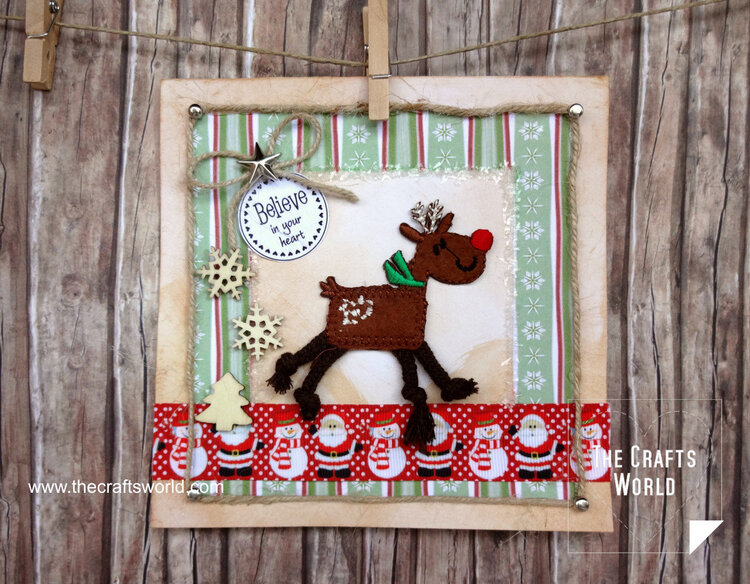 Christmas card with a reindeer iron on patch