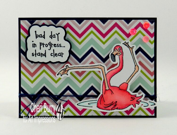 &quot;Bad day&quot; flamingo card using Art impressions stamps