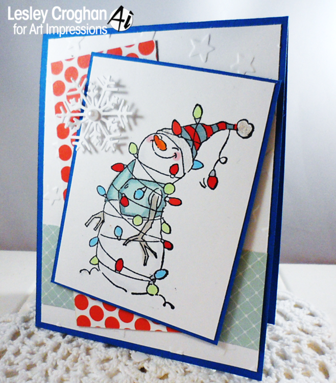 Christmas snowman card using Art Impressions stamps