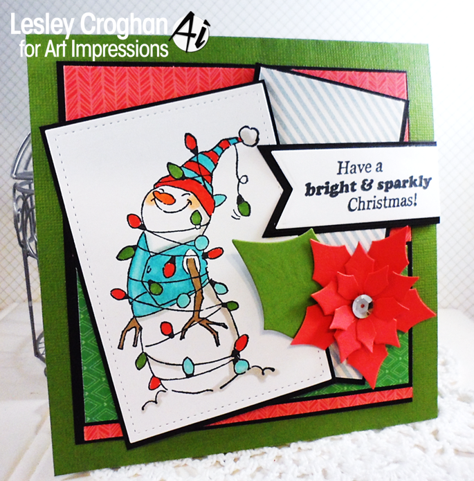 Christmas snowman card using Art Impressions stamps